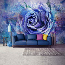 Eine Bildtapete mit einer blauen Rose im Malstil für das Wohnzimmer.