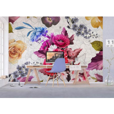 Eine Fototapete mit Blumen im raffinierten Kunststil, die einem Büro eine elegante und künstlerische Atmosphäre verleiht.