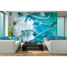 Eine Fototapete mit künstlerischen Blumen mit schimmernden Diamanten, perfekt für das Wohnzimmer.