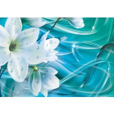 Fototapete mit abstrakten Blumen und gewellten Diamanten in einem luxuriösen Stil.