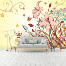 Eine Fototapete mit einem künstlerischen Blumenmuster im abstrakten Stil.