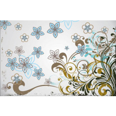 Eine Fototapete mit einem abstrakten Blumenmuster, mit verzierten Ornamenten in einem lebendigen und künstlerischen Stil.