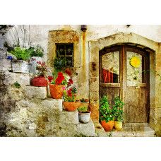 Fotobehang met bloemen van Toscane in oranje tinten