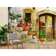 Fotobehang met bloemen van Toscane in oranje tinten