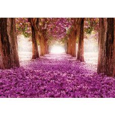 Blumen und Bäume in einem 3D-Tunnel, eine Fototapete mit einer surrealistischen und naturgetreuen Ausstrahlung.