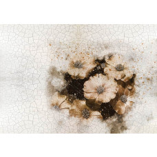 Fototapete mit 3D-Effekt Blumen, die aus der Betonwand zu kommen scheinen, modern und stilvoll mit einer rauen Textur.