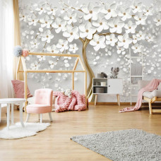 Eine Fototapete mit einem abstrakten Blumenbaum für das Kinderzimmer.