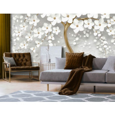 Eine Fototapete mit einem abstrakten Blumenbaum für das Wohnzimmer.