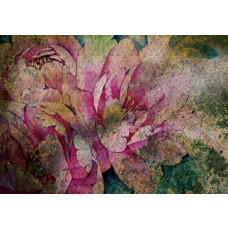 Fototapete mit einem Blumenkunstgemälde in Rosatönen.