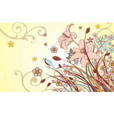 Eine Fototapete mit einem künstlerischen Blumenmuster, mit bunten abstrakten Formen, perfekt für einen einzigartigen Raum.