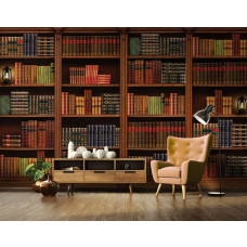 Fotobehang Boekenkast, met een oude boekenkast vol boeken die een klassieke en gezellige uitstraling geven in een kantoor.