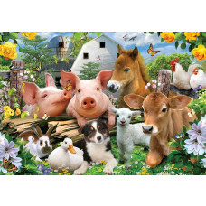 Bauernhoftiere verrücktes tierisches Durcheinander, lustige Fototapete mit einer verspielten und fröhlichen Atmosphäre.