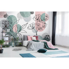 Eine Fototapete mit abstrakter Bohemian Line-Art, speziell für ein Schlafzimmer entworfen.