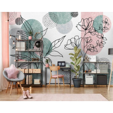 Eine Fototapete mit Bohemian Line-Art, ideal für ein modernes Wohnzimmer.