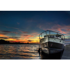 Sonnenuntergang am Meer mit einem Holzsteg und mehr, detailliert auf Fototapete.