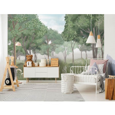 Fototapete Waldabenteuer für Kinder in einem lebendigen Kinderzimmer.