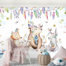 Eine Fototapete mit Waldtieren, geeignet für Kinder- und Jungenzimmer, um im Mädchenzimmer gesehen zu werden...