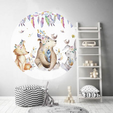 Tapetenkreis mit Waldtieren für Kinder im Kinderzimmer.