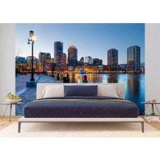 Eine Fototapete von Boston Harbor mit einem schönen Blick auf den Hafen, perfekt für eine friedliche Atmosphäre in einem Schlafzimmer.