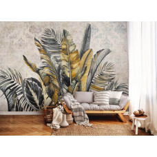 Eine Fototapete mit botanischen Dschungelblättern, ideal für ein Büro und Wohnzimmer.