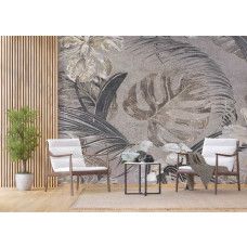 Fototapete botanisch monochrom Monstera, ideal für Geschäftsräume, mit elegantem Design in sanften Farben für eine ruhige Atmosphäre.