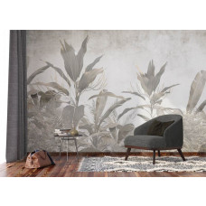 Ein lebendiges Fototapete von einem botanischen Dschungel in einem modernen Wohnzimmer, bringt die Üppigkeit der Natur ins Haus.