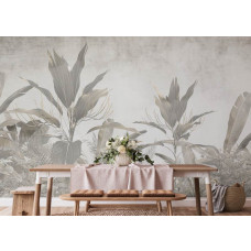 Ein fröhliches Fototapete von einem botanischen Dschungel in der Küche, fügt dem Raum eine sonnige und einladende Atmosphäre hinzu.