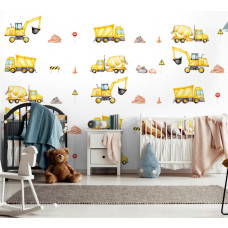 Eine Fototapete von Baustellenverkehr mit Fahrzeugen in einem Kinderthema.