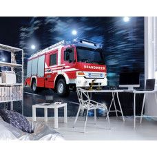 Eine Fototapete von Feuerwehrauto mit Feuerwehrauto in Vlies Tapete in Kinderzimmer Tapete.