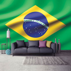 Eine Fototapete mit der brasilianischen Flagge für das Wohnzimmer.