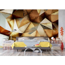 Ein Fototapet von bronzen 3D-Geometrie in abstrakten Dreiecken in einem Schlafzimmer.