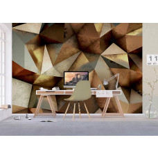 Ein Fototapet von bronzen 3D-Geometrie in abstrakten Dreiecken in einem Büro mit Vliesbehang.