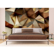 Ein Fototapet von bronzen 3D-Geometrie in abstrakten Dreiecken in einem Schlafzimmer.