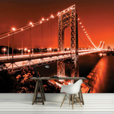 Fototapete einer roten Brücke in einer Stadt für das Büro.