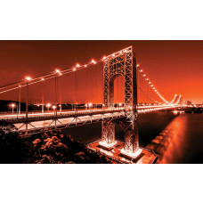 Fototapete einer roten Brücke in einer Stadt, markantes architektonisches Element.