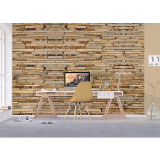 Eine Fototapete mit braunen Steinen, die einen warmen und natürlichen Look in einem Büro bietet.