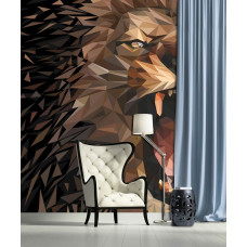 Fototapete mit einem brüllenden Löwen im Malereistil für das Wohnzimmer.