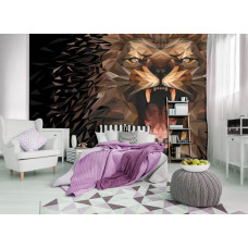 Fototapete mit einem brüllenden Löwen im Malereistil für das Schlafzimmer.