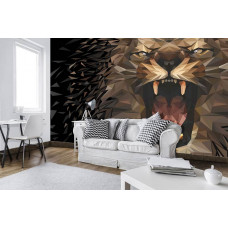 Fototapete mit einem brüllenden Löwen im Malereistil für das Wohnzimmer.