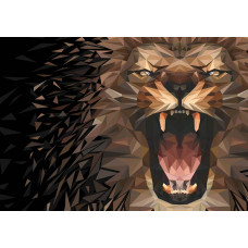 Fototapete mit einem brüllenden Löwen, kraftvolles Tierporträt.