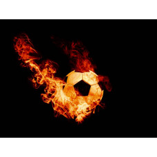 Fototapete eines brennenden Fußballs mit Flammen, perfekt für das Kinderzimmer oder das Jugendzimmer.