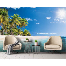 Fototapete Karibikstrand mit Meer und Sonne, ideal für das Wohnzimmer.