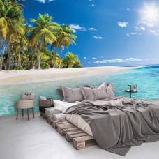 Fototapete Karibikstrand mit Meer und Sonne, ideal für das Wohnzimmer oder Schlafzimmer.