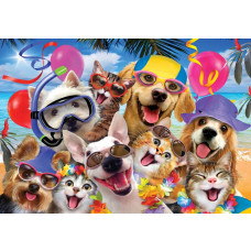 Katzen und Hunde verrücktes tierisches Durcheinander, lustige Fototapete mit einem verspielten Look für Kinderzimmer.