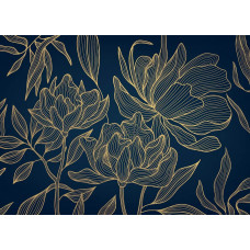 Ein Fototapete mit einem schicken goldenen Blumenmuster, bei dem elegante Blumen und Blätter in tiefen Grüntönen mit Goldakzenten eine luxuriöse und raffinierte Ausstrahlung verleihen.