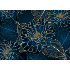 Ein Fototapete mit Chrysanthemen-Blütenpracht, bei dem elegante goldene Chrysanthemen auf einem tiefgrünen Hintergrund eine luxuriöse und elegante Ausstrahlung schaffen.