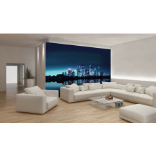 Fototapete einer Stadt bei Nacht mit brillanten Lichtern und Stadtlandschaften.