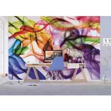 Abstrakte Fototapete mit buntem Rauch in einem Büro.