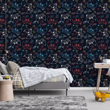 Eine Fototapete von Controllern Spiel in einem Spielzimmer mit Playstation im Spielzimmer und Kinderzimmer.