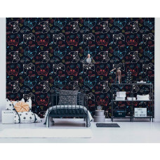 Eine Fototapete von Controllern Spiel in einem Spielzimmer mit Playstation in einem Kinderzimmer.